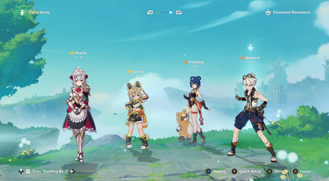 There are four characters ready on the party setup screen.